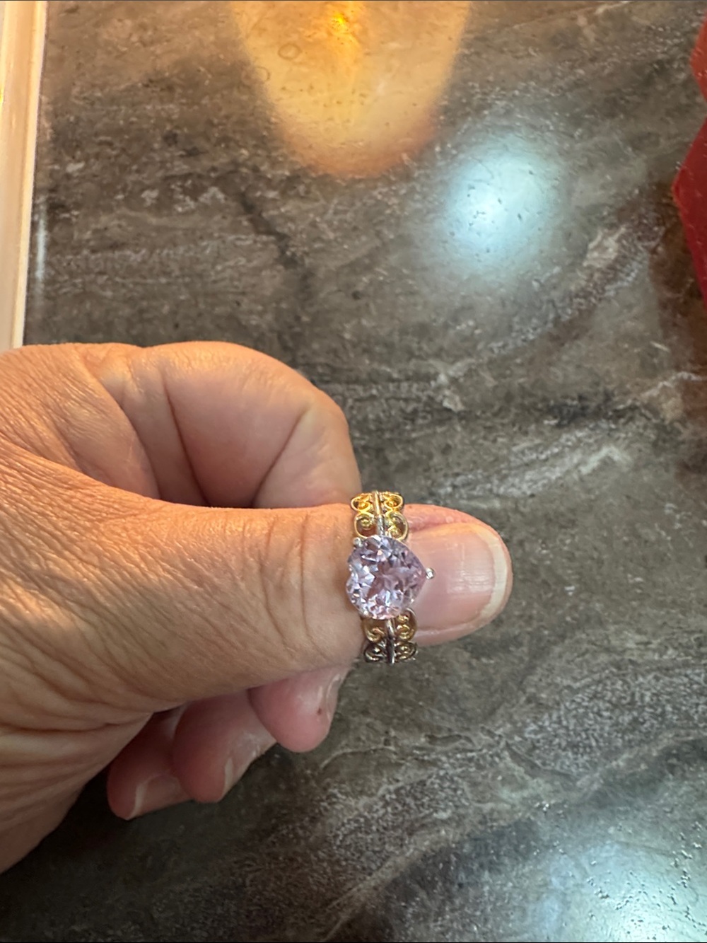 Gold Filigree Ring with Light Pink Gemstone - Women Jewelry